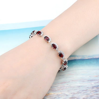 Natural Red Garnet Sterling Silver Bracelet 12.5 Carats Genuine Gemstone