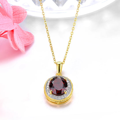 Natural Red Garnet Silver Yellow Gold Plated Women's Pendant 2.8 Carats