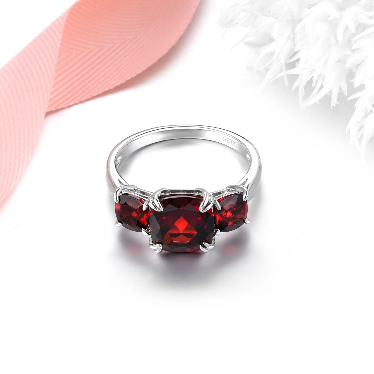 Natural Red Garnet Sterling Silver Rings 4.5 Carats Genuine Gemstone