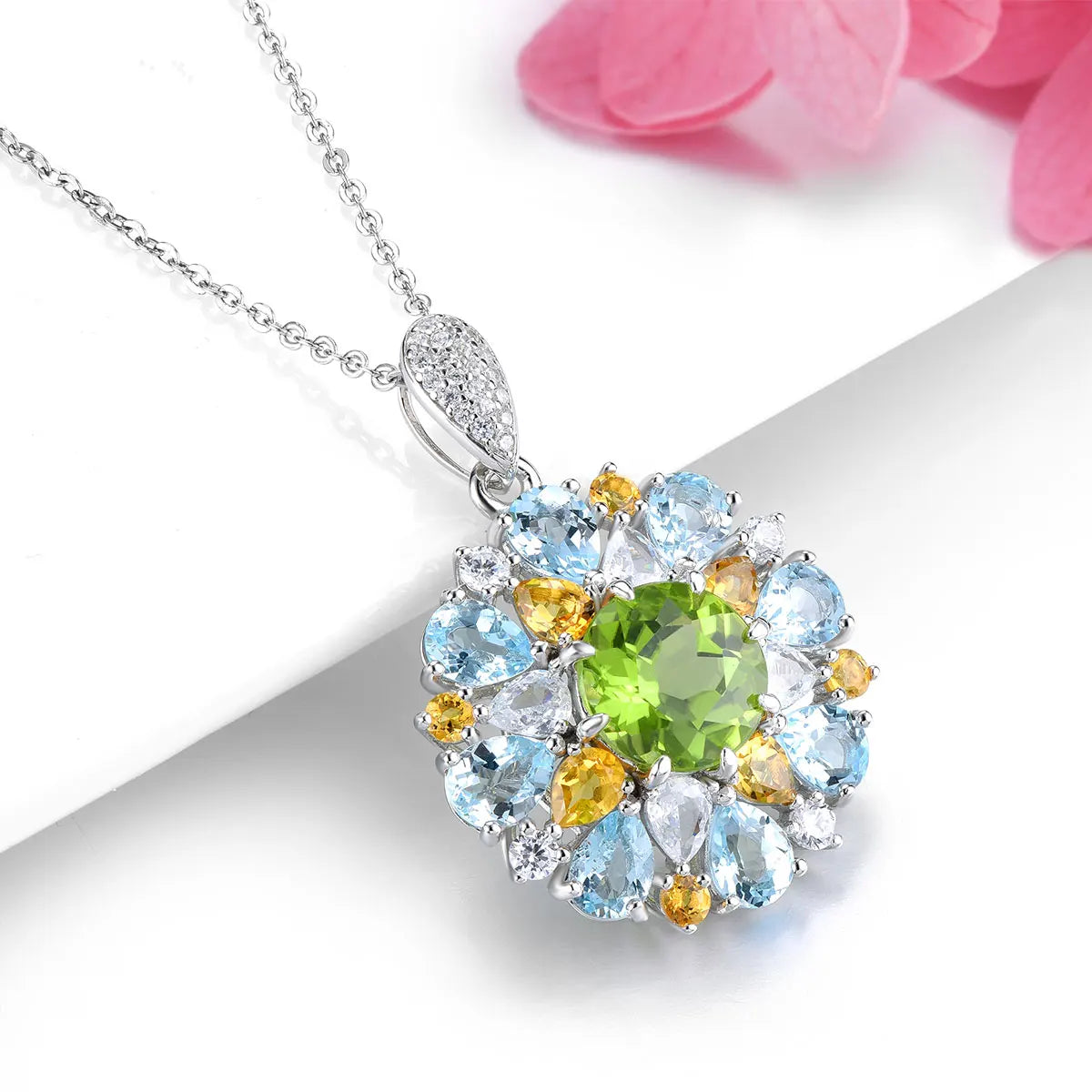 Natural Peridot Topaz Sterling Silver Pendant 6.2 Carats Genuine Gemstone