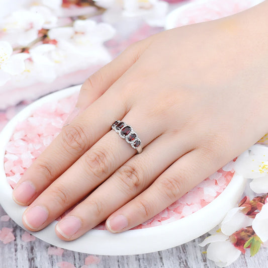 Natural Red Garnet Silver Rings 2 Carats Genuine Classic Garnet Gemston