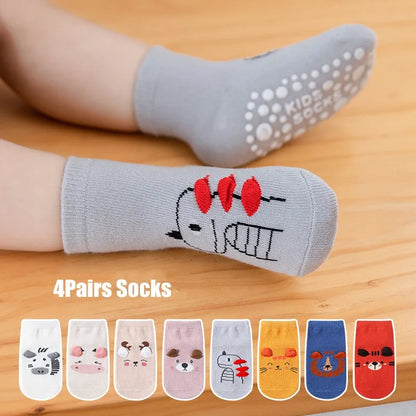 4Pairs/lot Anti-slip Baby Socks