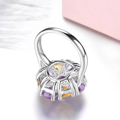 Natural Pink Amethyst Citrine Sterling Silver Rings 5.5 Carats Genuine Gemstone