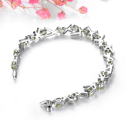 Natural Genuine Peridot Solid Sterling Silver Bracelet 5.6 Carats