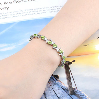 Natural Genuine Peridot Solid Sterling Silver Bracelet 5.6 Carats