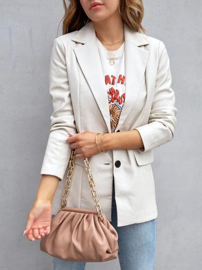 Faux Leather Button Up Long Sleeve Blazer