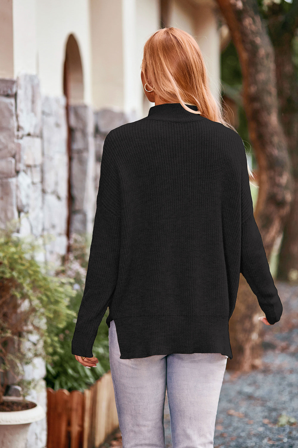 Mock Neck Rib-Knit Sweater