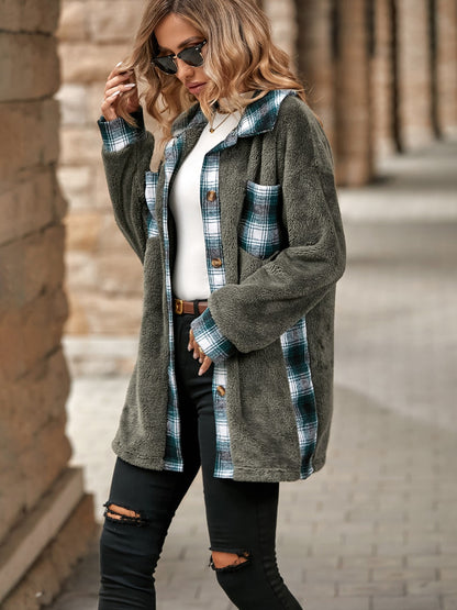 Plaid Contrast Dropped Shoulder Coat