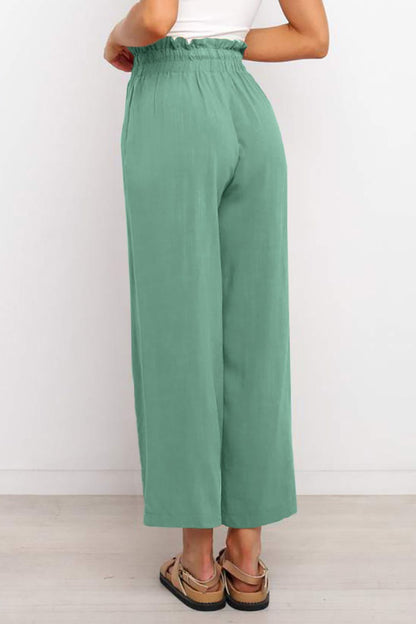 Drawstring Paperbag Waist Wide Leg Pants