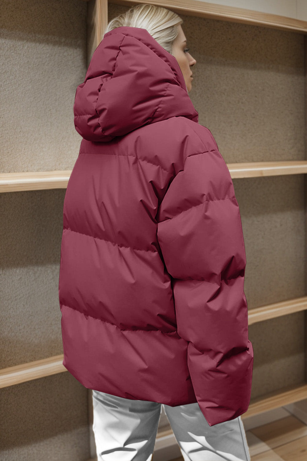 Pocketed Zip Up Hooded Puffer Jacket