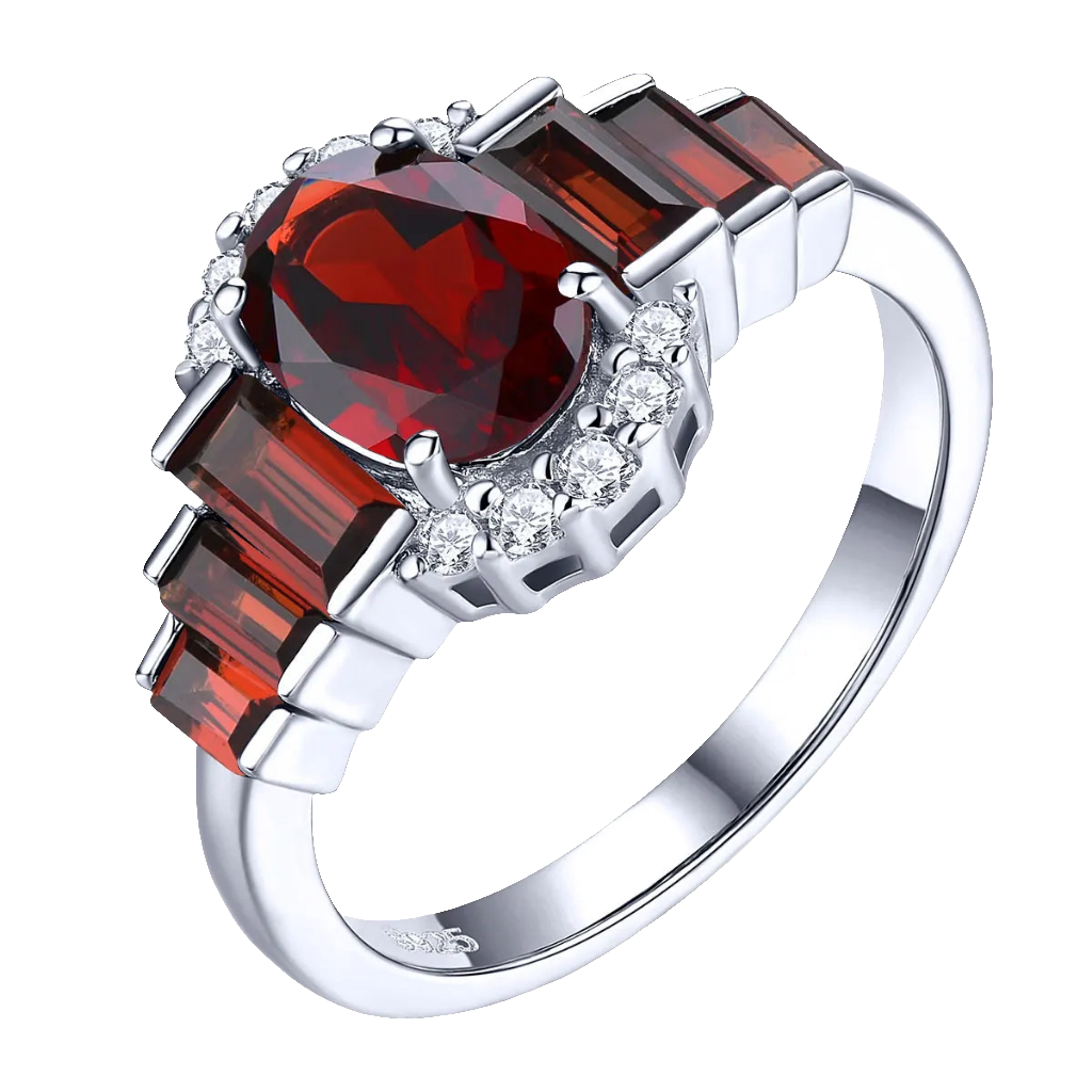 Natural Red Garnet Sterling Silver Rings 2.3 Carats