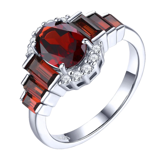 Natural Red Garnet Sterling Silver Rings 2.3 Carats