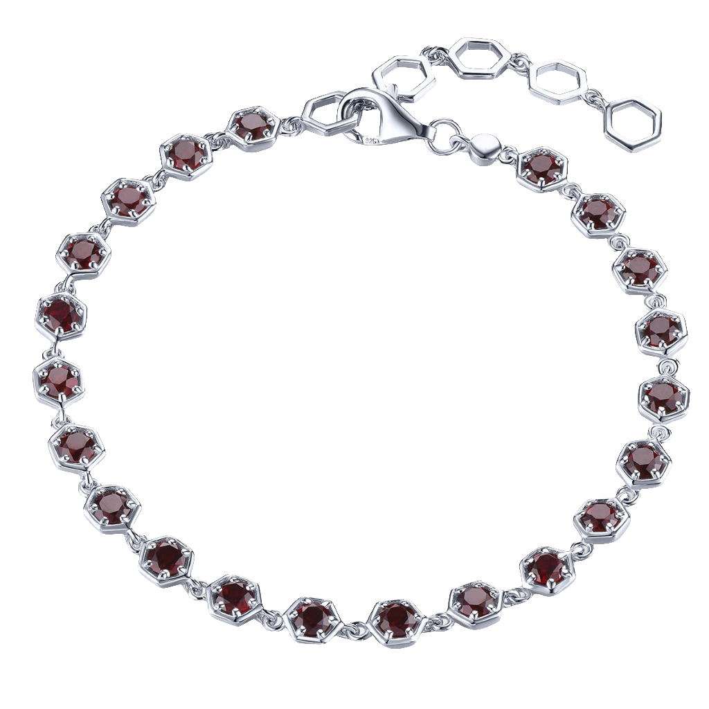 Natural Red Garnet Silver Bracelet 3.2 Carats Genuine Gemstone