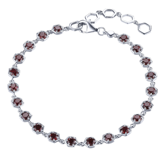 Natural Red Garnet Silver Bracelet 3.2 Carats Genuine Gemstone