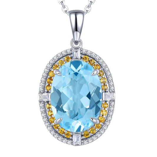 Natural Sky Blue Topaz Citrine Sterling Silver Pendant 8 Carats Genuine Multicolor