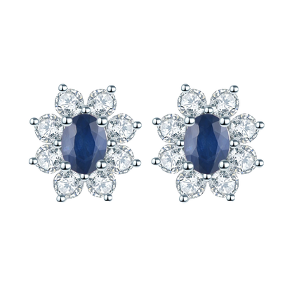 Natural Preicous Blue Sapphire Sterling Silver Stud Earring 0.8 Carats Genuine Gemstone