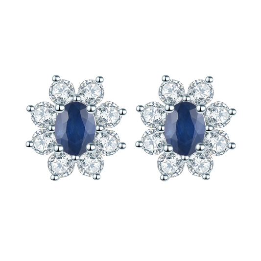 Natural Preicous Blue Sapphire Sterling Silver Stud Earring 0.8 Carats Genuine Gemstone