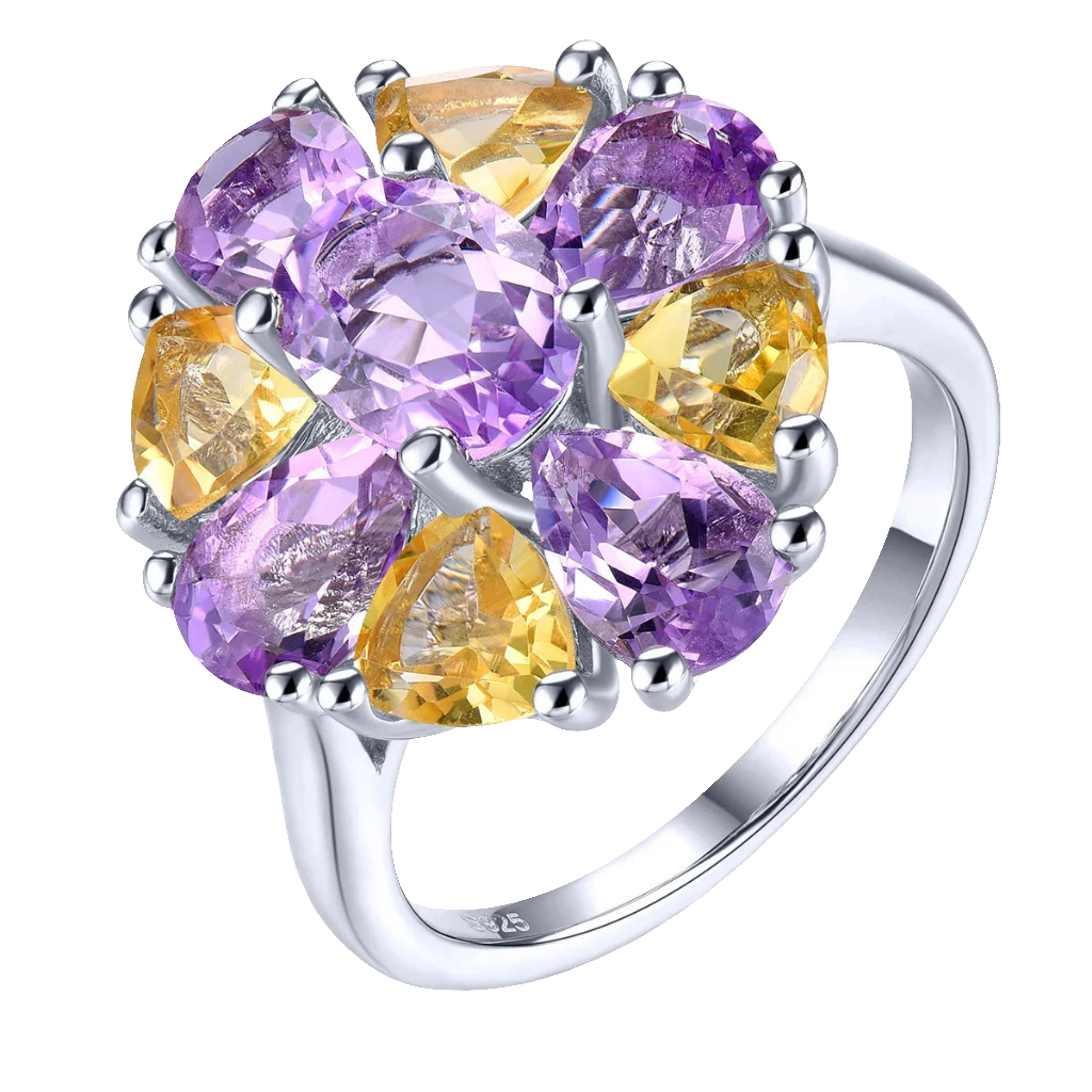 Natural Pink Amethyst Citrine Sterling Silver Rings 5.5 Carats Genuine Gemstone