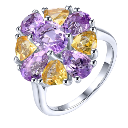 Natural Pink Amethyst Citrine Sterling Silver Rings 5.5 Carats Genuine Gemstone