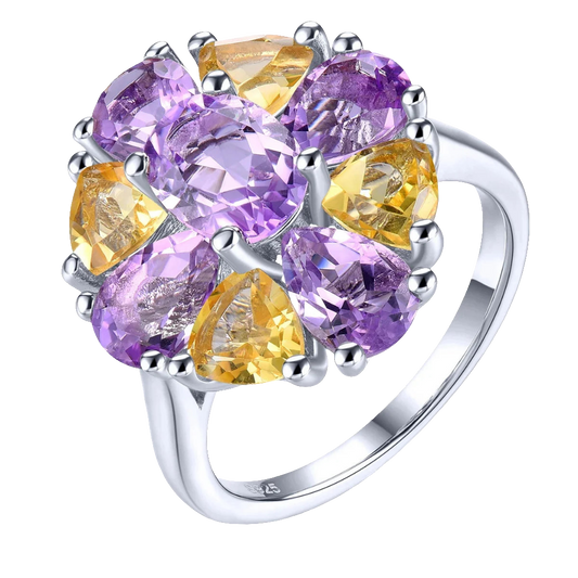 Natural Pink Amethyst Citrine Sterling Silver Rings 5.5 Carats Genuine Gemstone