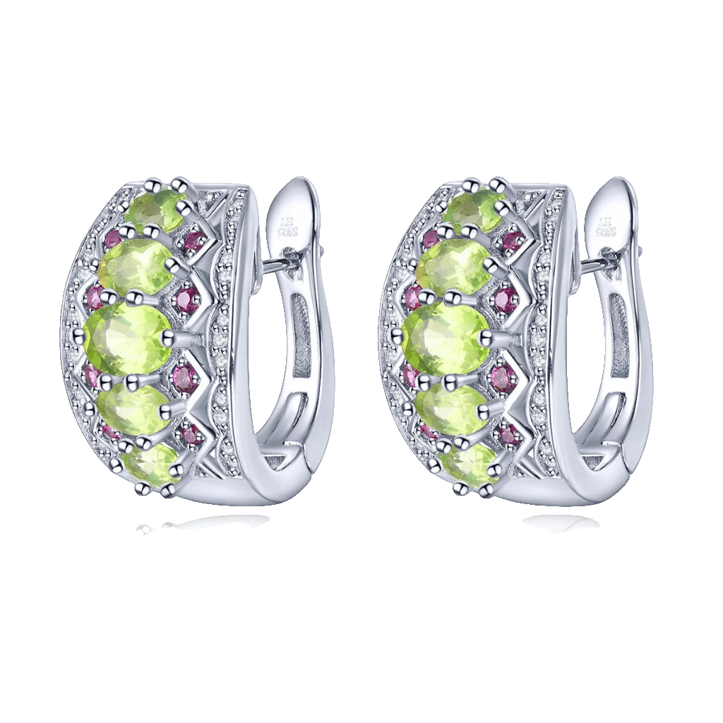 Natural Peridot Sterling Silver Clip Earring for Women 2.85 Carats Genuine Gemstone