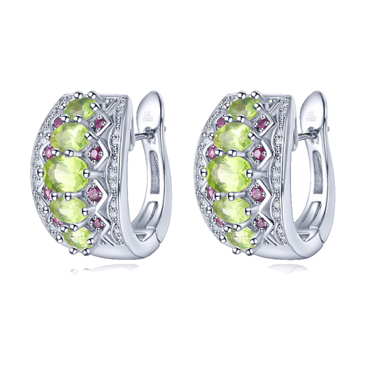 Natural Peridot Sterling Silver Clip Earring for Women 2.85 Carats Genuine Gemstone