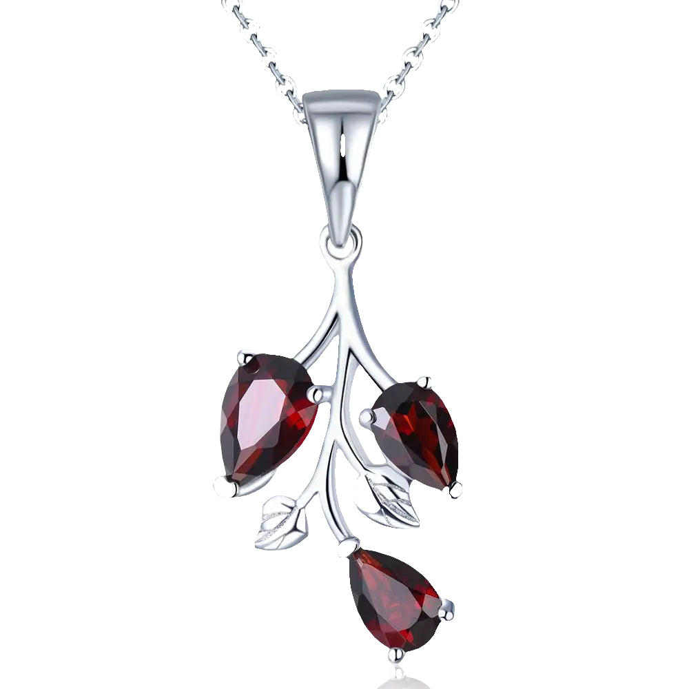 Natural Red Garnet 925 Silver Pendant Genuine Gemstone