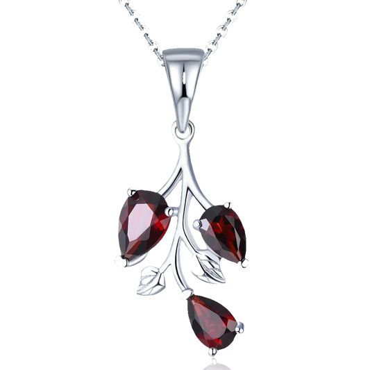 Natural Red Garnet 925 Silver Pendant Genuine Gemstone