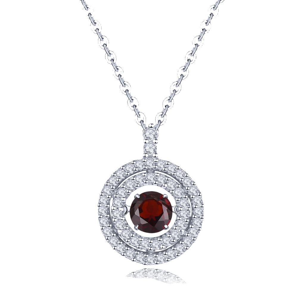 Natural Red Garnet Sterling Silver Pendant Round 4.5mm