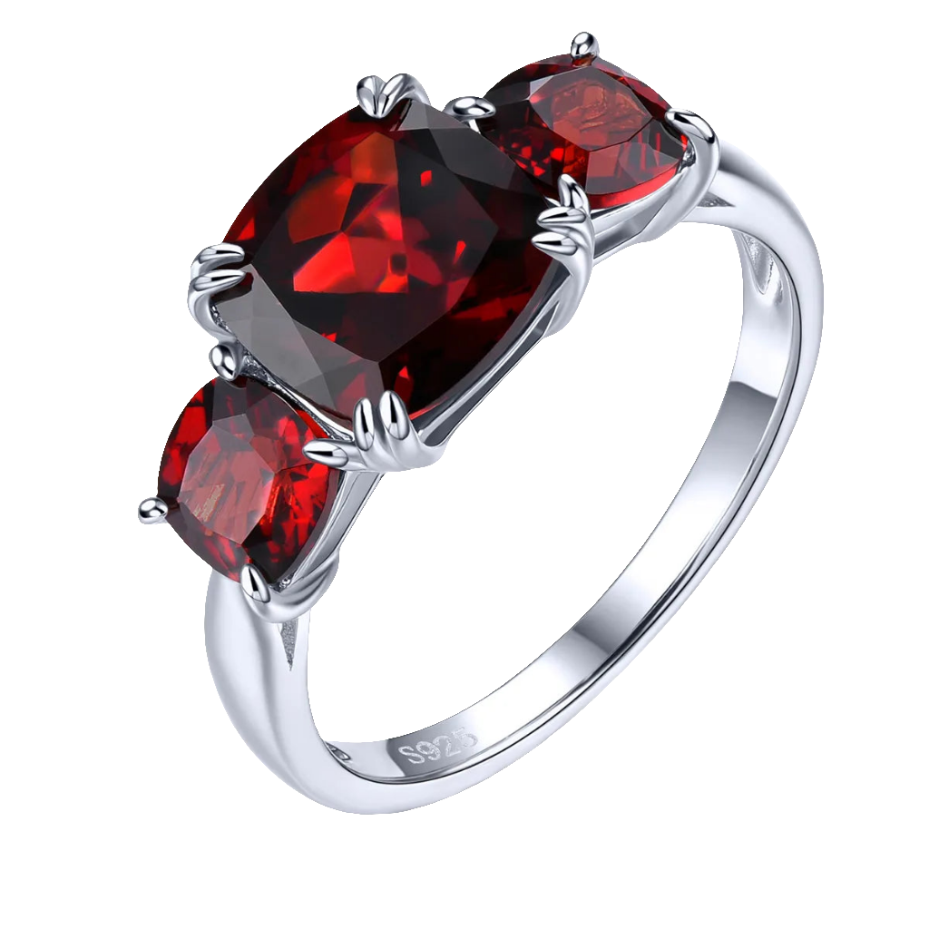 Natural Red Garnet Sterling Silver Rings 4.5 Carats Genuine Gemstone