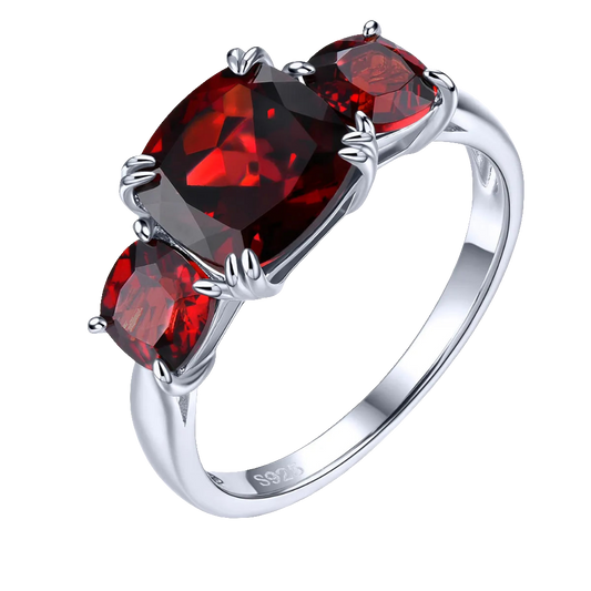 Natural Red Garnet Sterling Silver Rings 4.5 Carats Genuine Gemstone