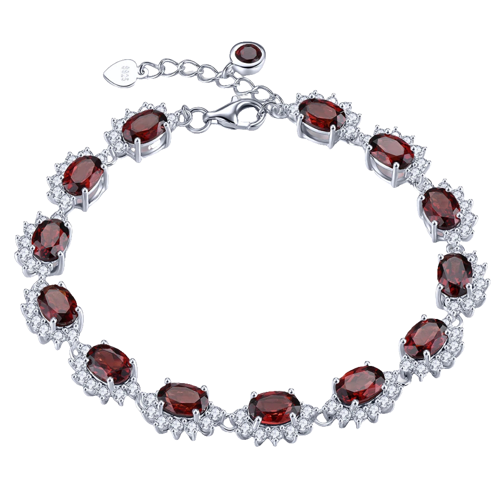 Natural Red Garnet Sterling Silver Bracelet 12.5 Carats Genuine Gemstone