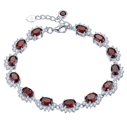 Natural Red Garnet Sterling Silver Bracelet 12.5 Carats Genuine Gemstone