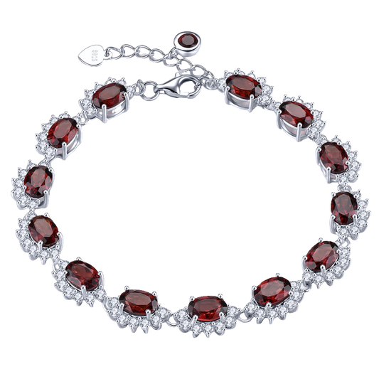 Natural Red Garnet Sterling Silver Bracelet 12.5 Carats Genuine Gemstone