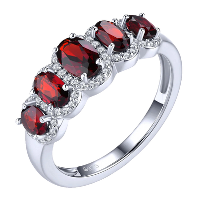 Natural Red Garnet Silver Rings 2 Carats Genuine Classic Garnet Gemston