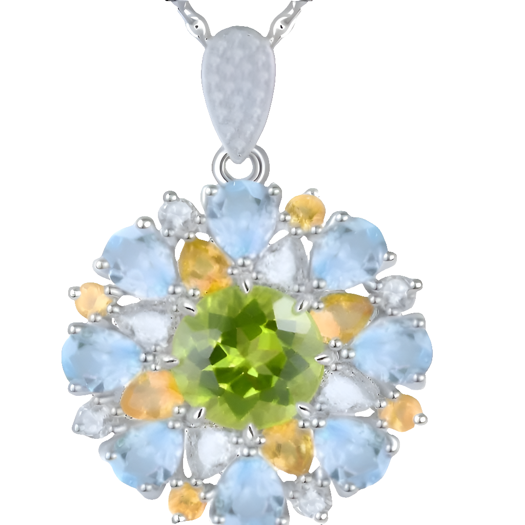 Natural Peridot Topaz Sterling Silver Pendant 6.2 Carats Genuine Gemstone