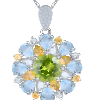 Natural Peridot Topaz Sterling Silver Pendant 6.2 Carats Genuine Gemstone