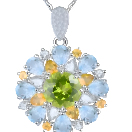 Natural Peridot Topaz Sterling Silver Pendant 6.2 Carats Genuine Gemstone