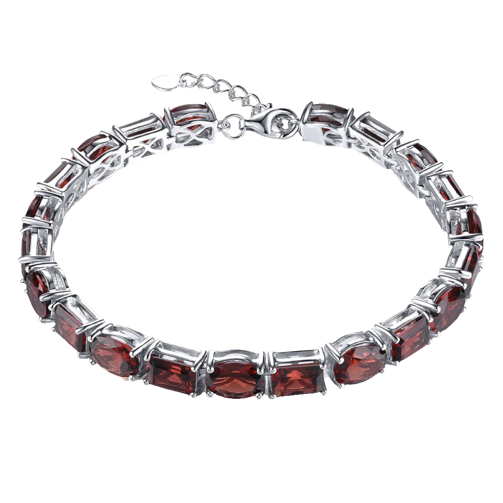 Natural Red Garnet Sterling Silver Bracelet 38.5 Carats Genuine Gemstone