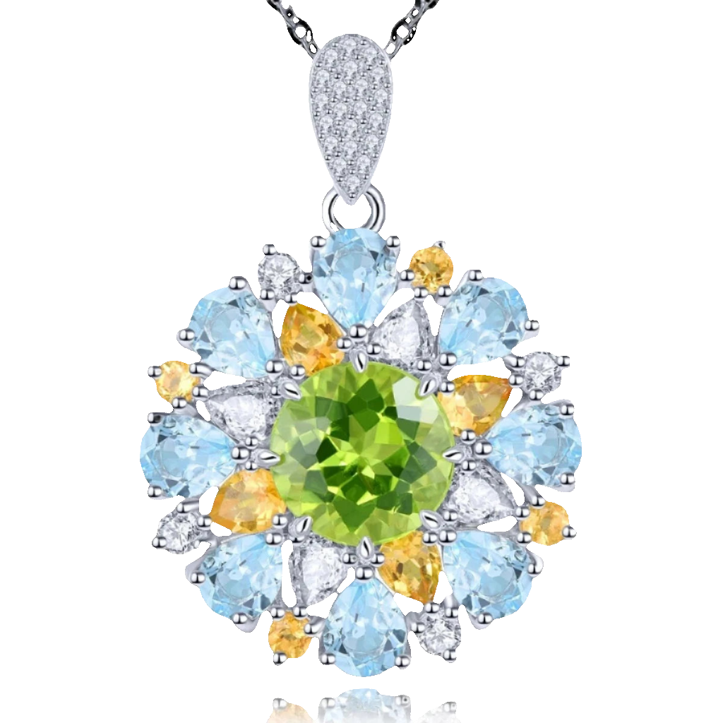 Natural Peridot Topaz Sterling Silver Pendant 6.2 Carats Genuine Gemstone