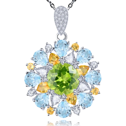 Natural Peridot Topaz Sterling Silver Pendant 6.2 Carats Genuine Gemstone