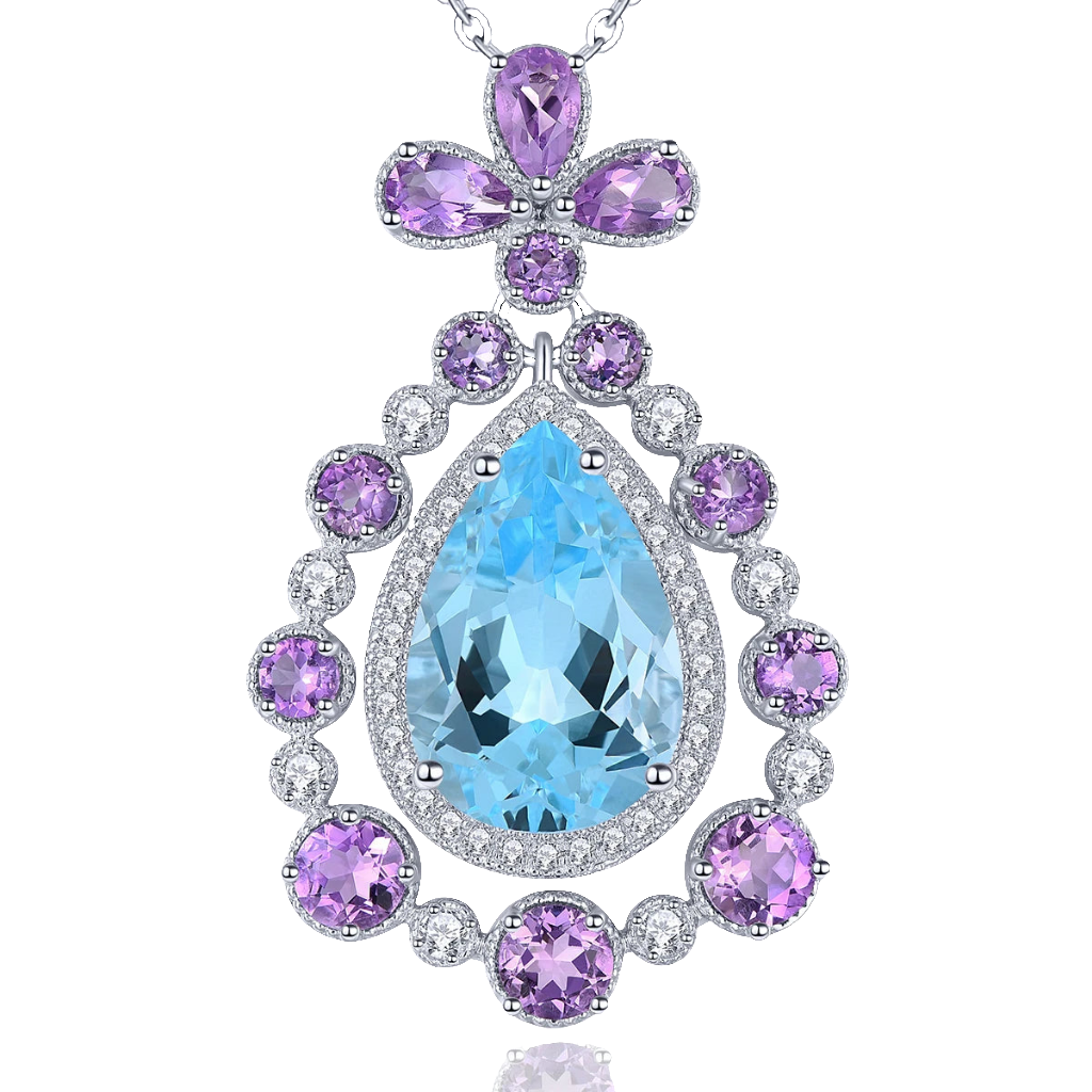 Natural Sky Blue Amethyst Multicolor Sterling Silver Pendants 9 Carats