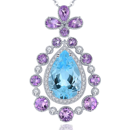 Natural Sky Blue Amethyst Multicolor Sterling Silver Pendants 9 Carats