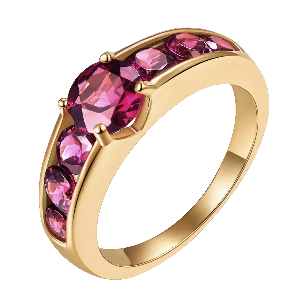 Natural Rhodolite Garnet 2.13 Carats Women's Ring Solid 925 Silver Yellow Gold