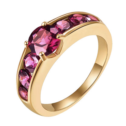 Natural Rhodolite Garnet 2.13 Carats Women's Ring Solid 925 Silver Yellow Gold