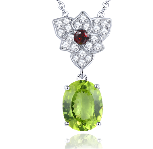 Natural Peridot Solid Silver Pendants Garnet 3 Carats Genuine Gemstone