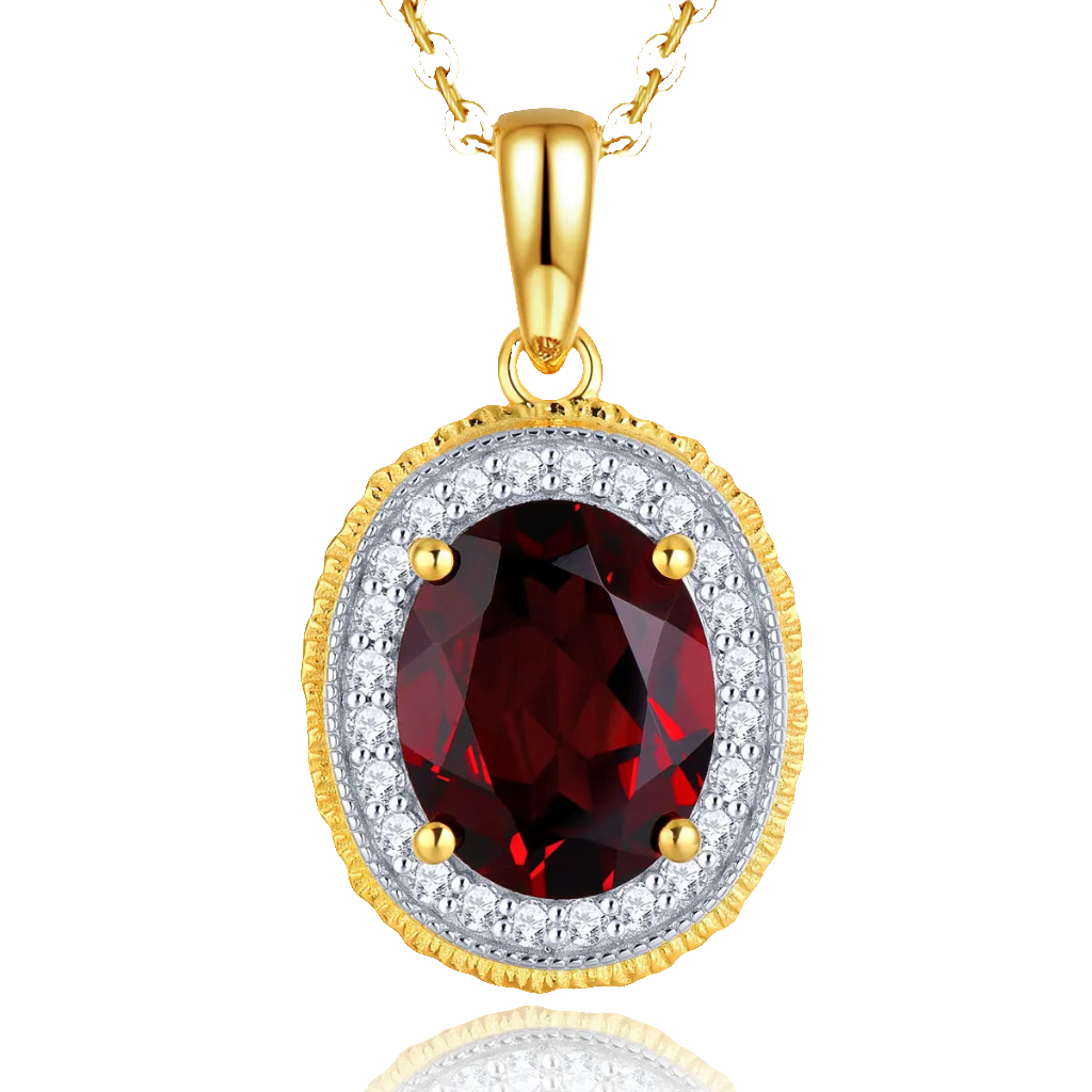 Natural Red Garnet Silver Yellow Gold Plated Women's Pendant 2.8 Carats