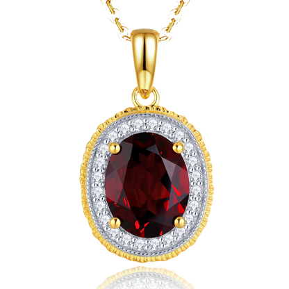 Natural Red Garnet Silver Yellow Gold Plated Women's Pendant 2.8 Carats