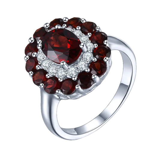 Natural Mozambique Garnet 925 Silver Ring Red Gemstone Solid 925 Sterling Silver