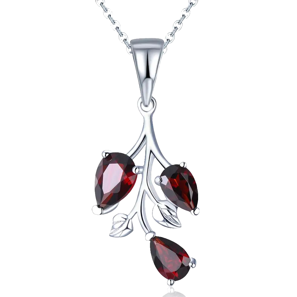 Natural Red Garnet 925 Silver Pendant Genuine Gemstone